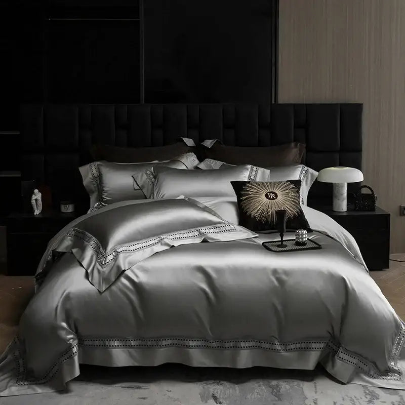 Luxury cream 1000tc egyptian cotton bedding set bedroom lace trim