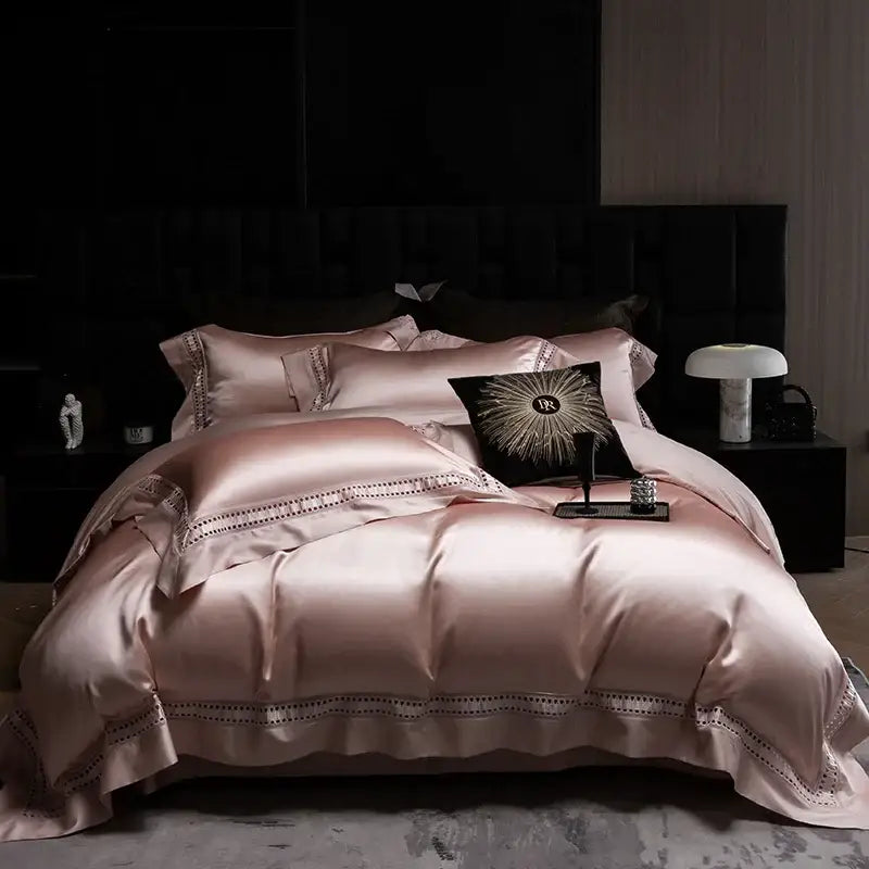 Luxury cream 1000tc egyptian cotton bedding set bedroom lace trim