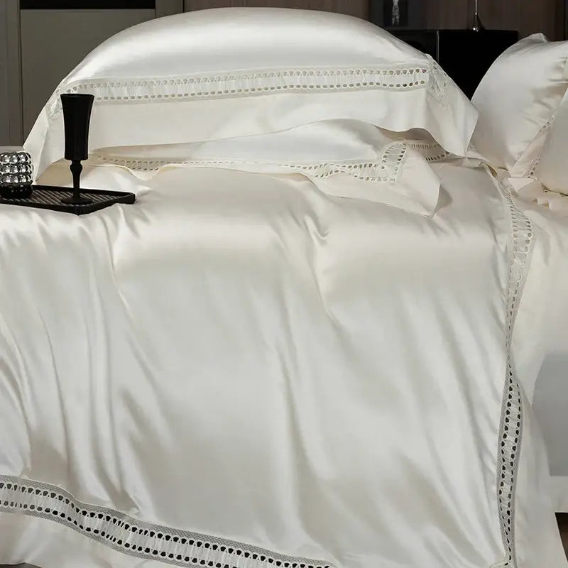 Luxury cream 1000tc egyptian cotton bedding set bedroom lace trim