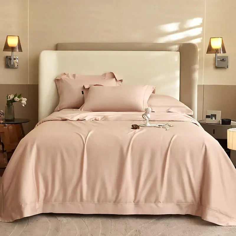 Luxury cream 1400tc pima cotton bedding set bedroom pleated satin