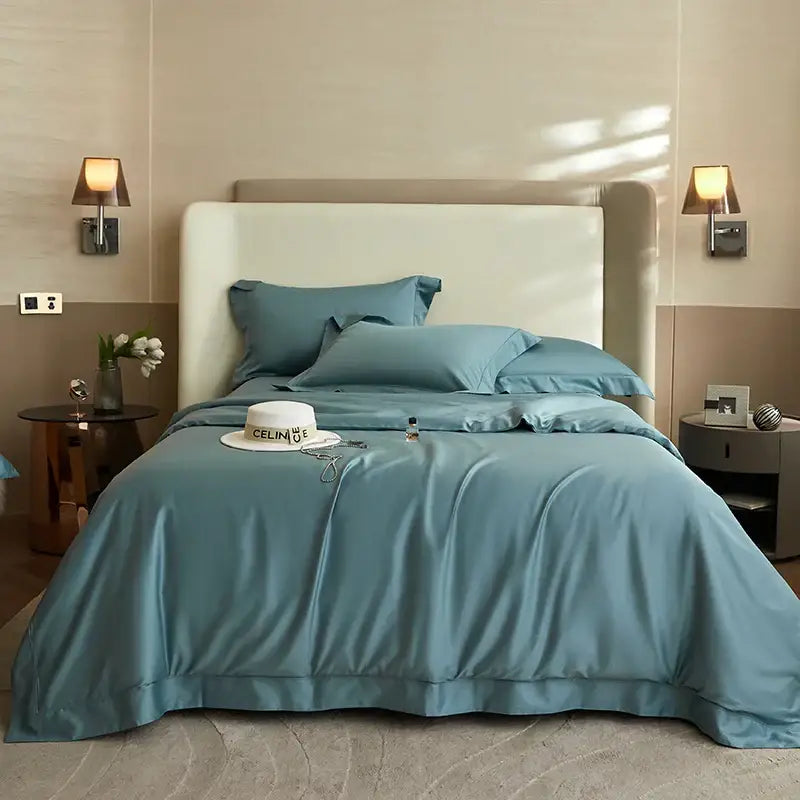 Luxury cream 1400tc pima cotton bedding set bedroom pleated satin