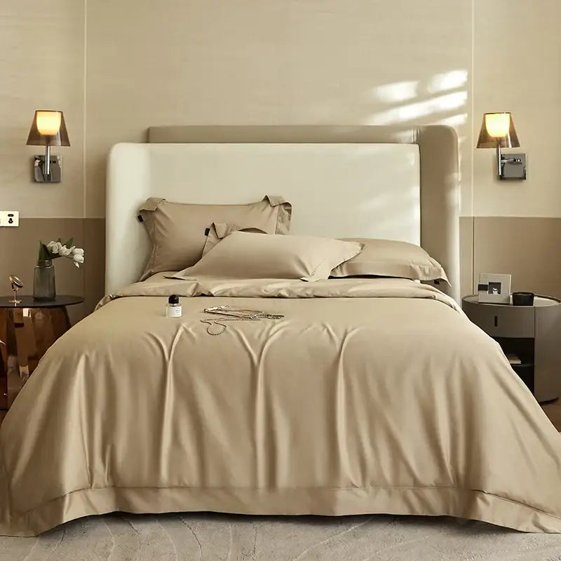 Luxury cream 1400tc pima cotton bedding set bedroom pleated satin