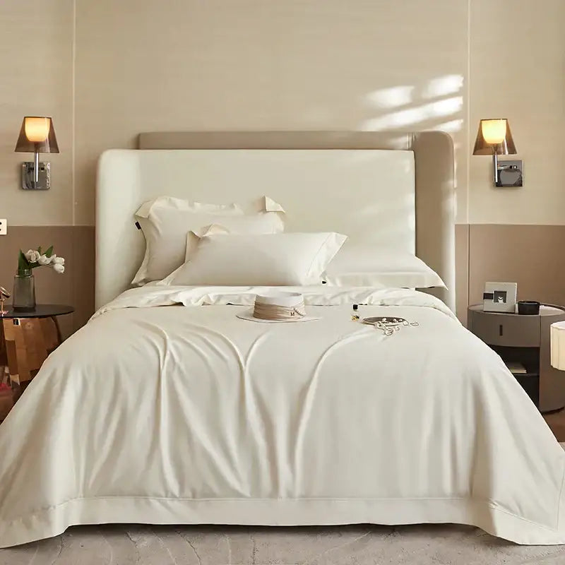 Luxury cream 1400tc pima cotton bedding set bedroom pleated satin