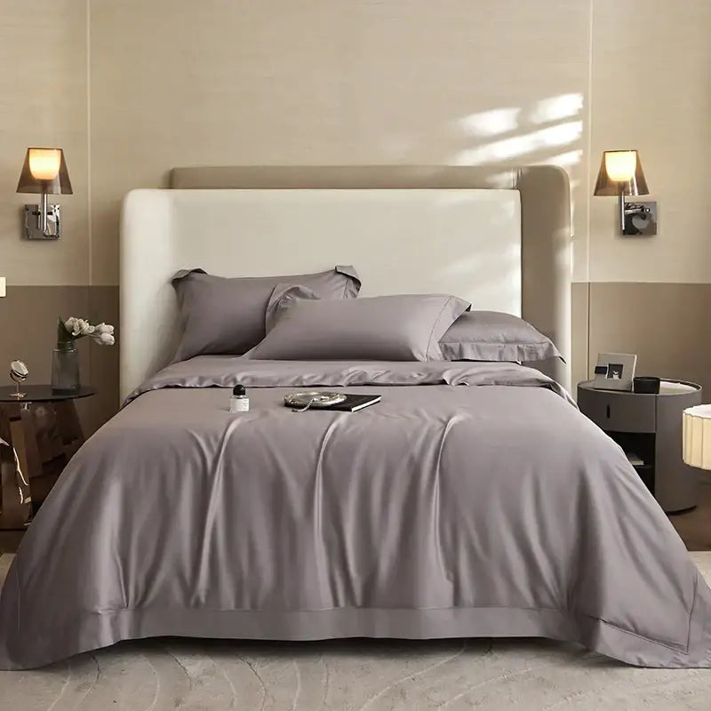 Luxury cream 1400tc pima cotton bedding set bedroom pleated satin