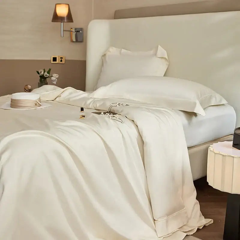 Luxury cream 1400tc pima cotton bedding set bedroom pleated satin