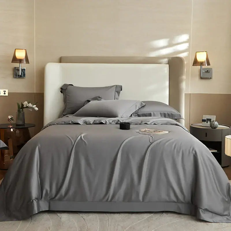 Luxury cream 1400tc pima cotton bedding set bedroom pleated satin