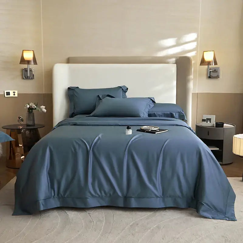 Luxury cream 1400tc pima cotton bedding set bedroom pleated satin