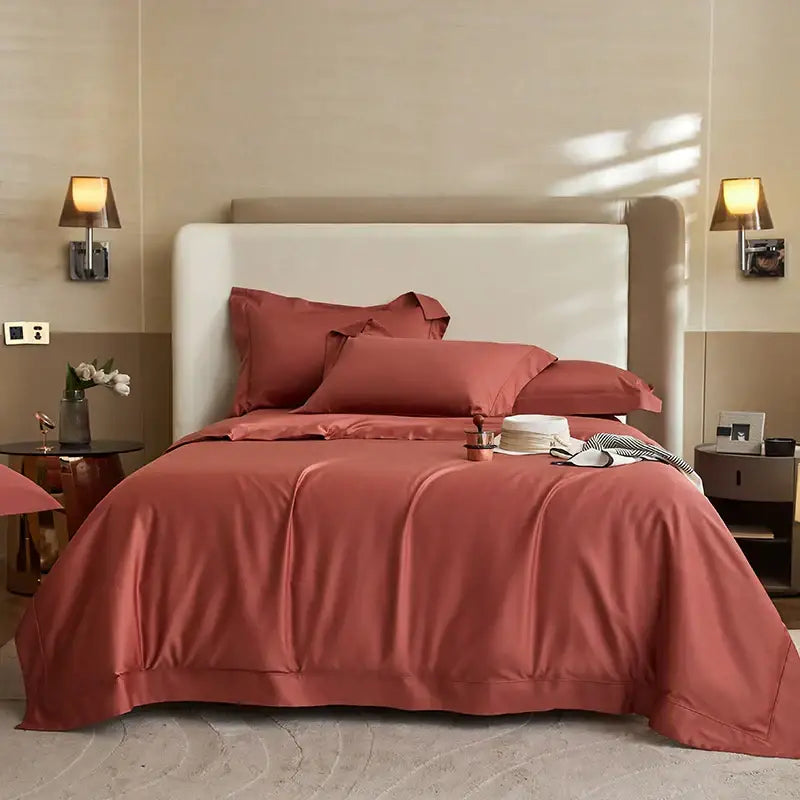 Luxury cream 1400tc pima cotton bedding set bedroom pleated satin