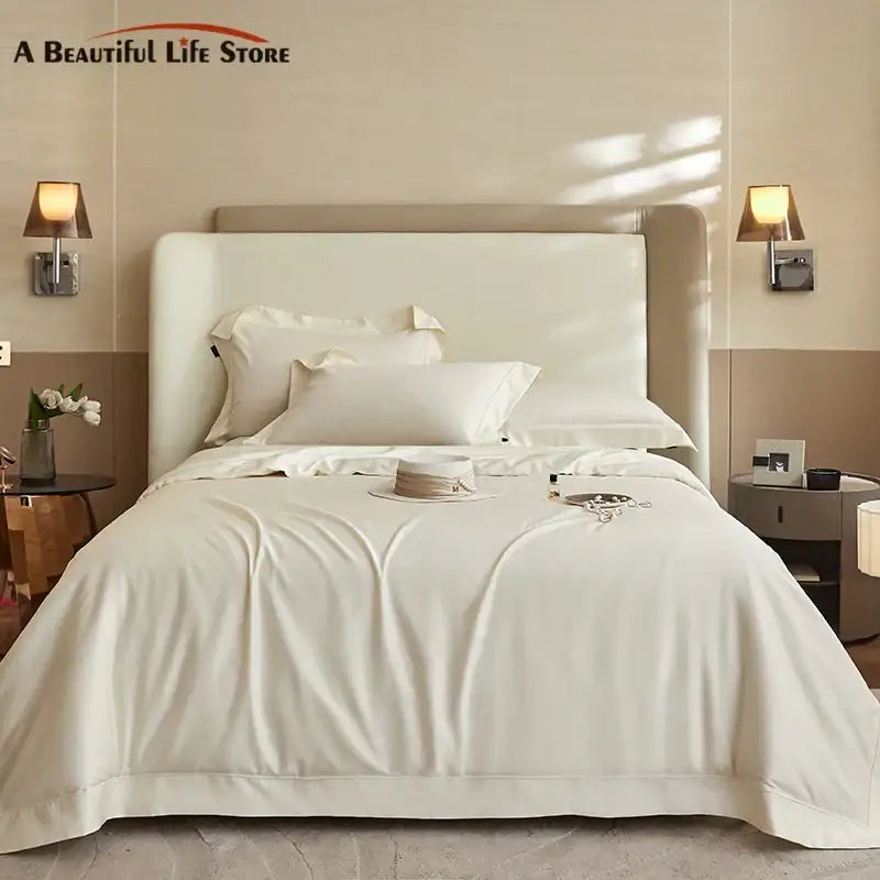 Luxury cream 1400tc pima cotton bedding set bedroom pleated satin