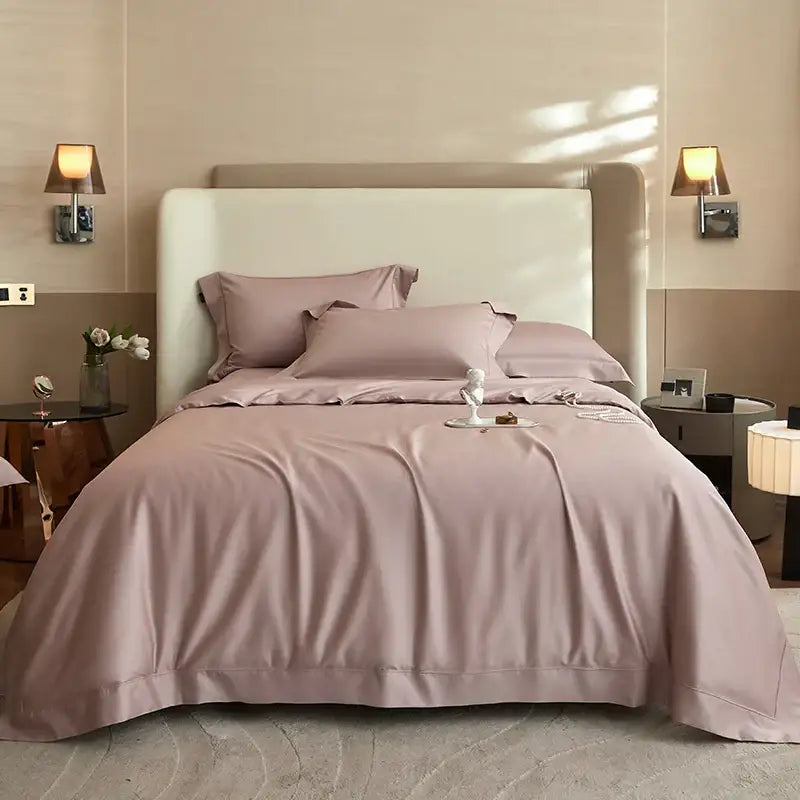 Luxury cream 1400tc pima cotton bedding set bedroom pleated satin