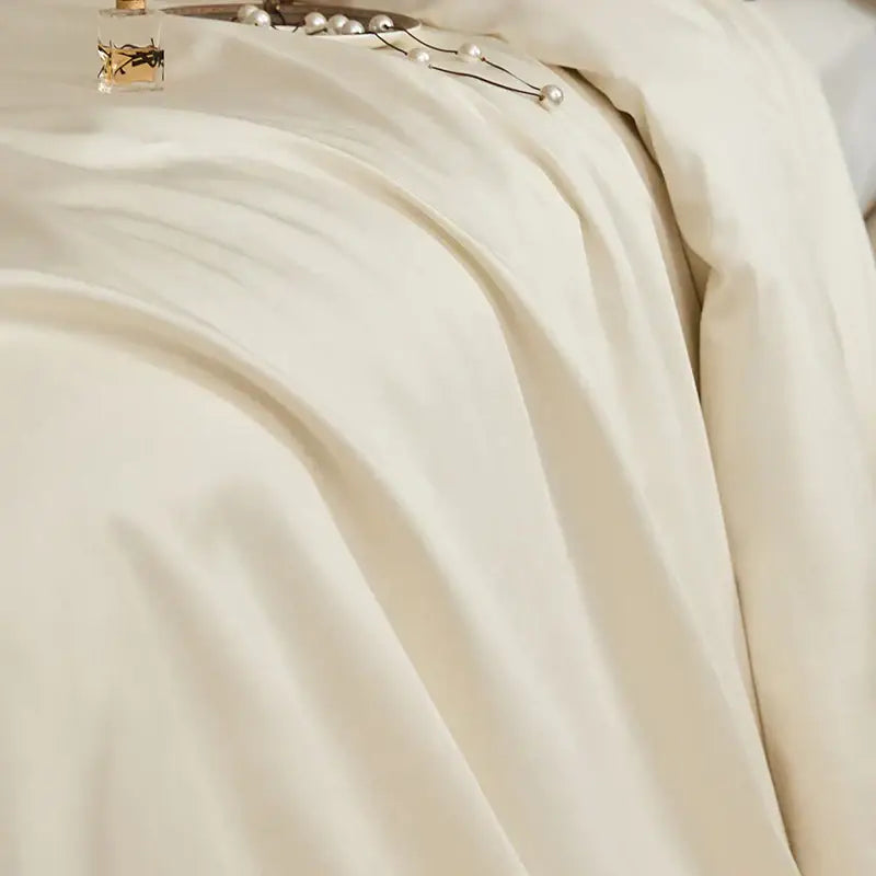 Luxury cream 1400tc pima cotton bedding set bedroom pleated satin
