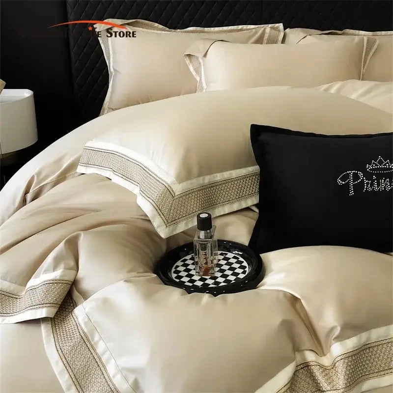 Luxury cream & gold 1000tc luxury embroidery bedding set bedroom