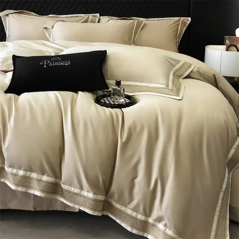 Luxury cream & gold 1000tc luxury embroidery bedding set bedroom