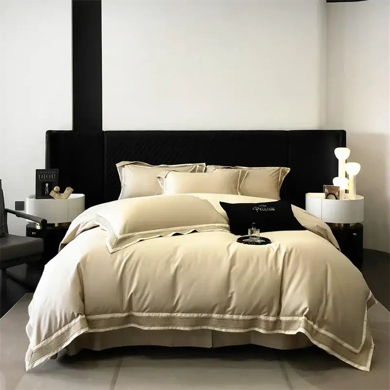 Luxury cream & gold 1000tc luxury embroidery bedding set bedroom