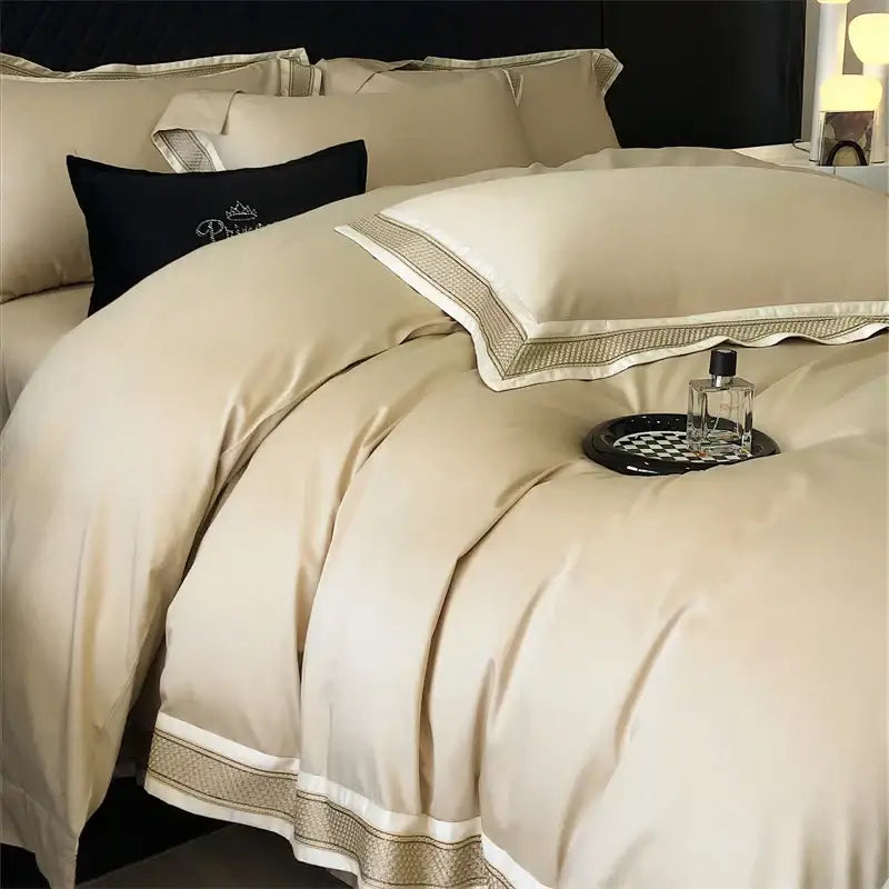 Luxury cream & gold 1000tc luxury embroidery bedding set bedroom