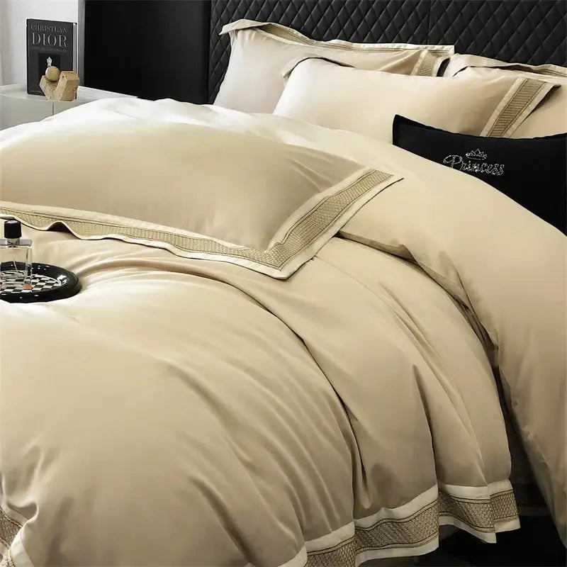 Luxury cream & gold 1000tc luxury embroidery bedding set bedroom