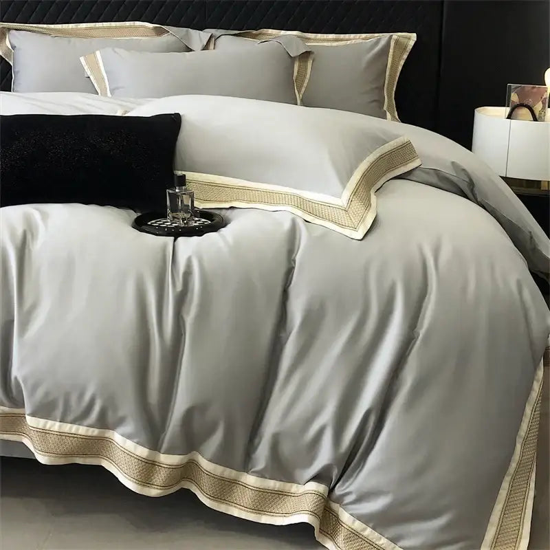 Luxury cream & gold 1000tc luxury embroidery bedding set bedroom