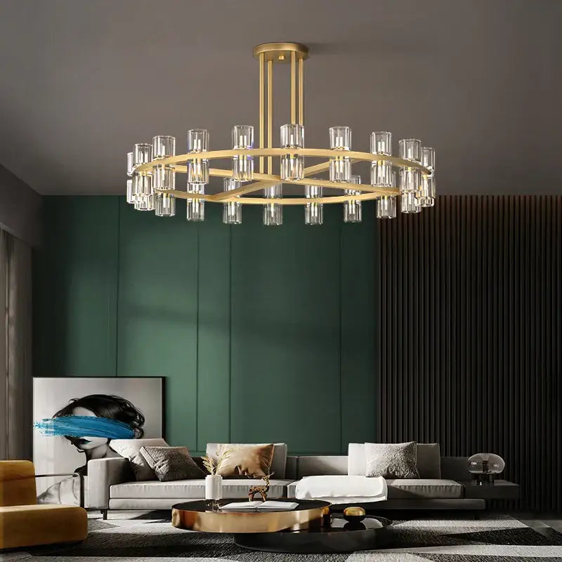 Luxury crystal black gold pendant light living room chandelier