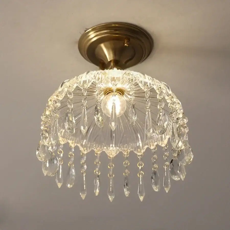 Luxury crystal brass ceiling lamp for living room decorbites glass grid
