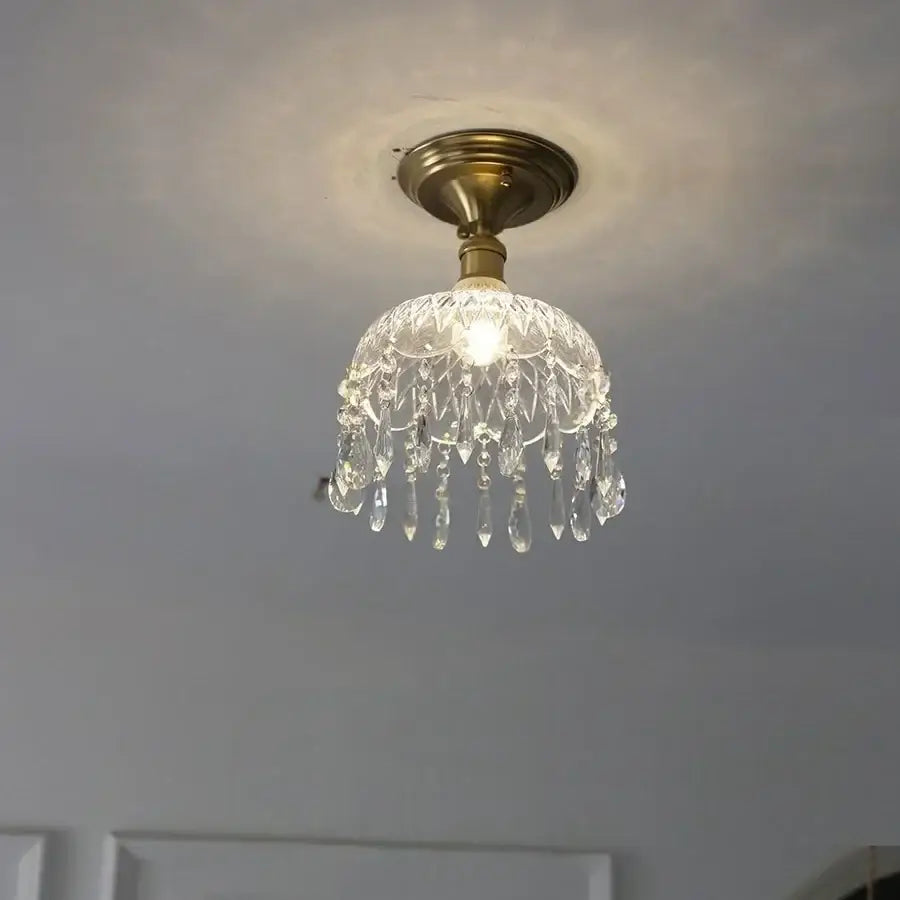 Luxury crystal brass ceiling lamp for living room decorbites glass grid