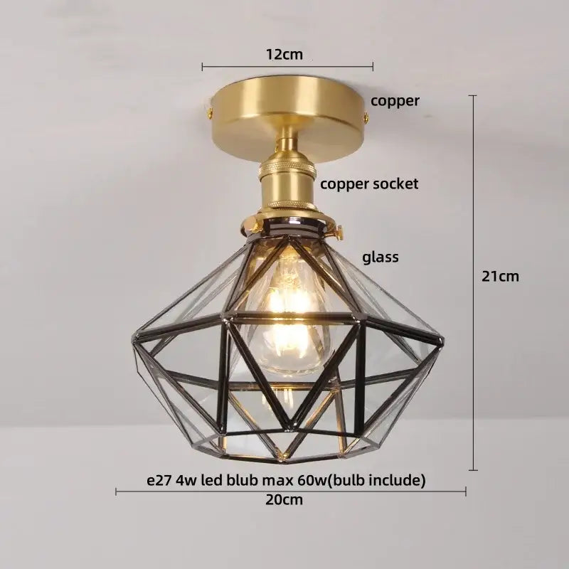 Luxury crystal brass ceiling lamp for living room decorbites glass grid