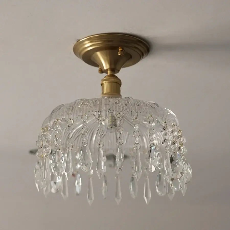 Luxury crystal brass ceiling lamp for living room decorbites glass grid