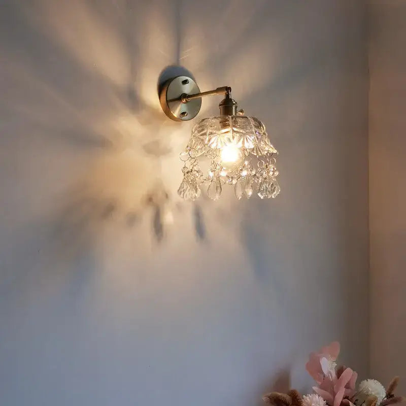 Luxury crystal copper led wall sconce for bedroom lighting