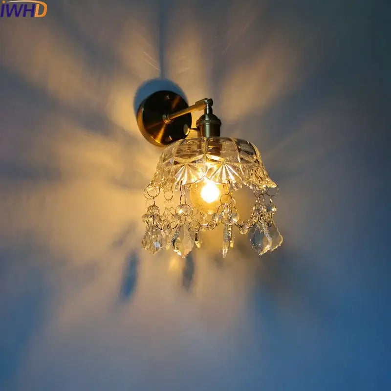 Luxury crystal copper led wall sconce for bedroom lighting