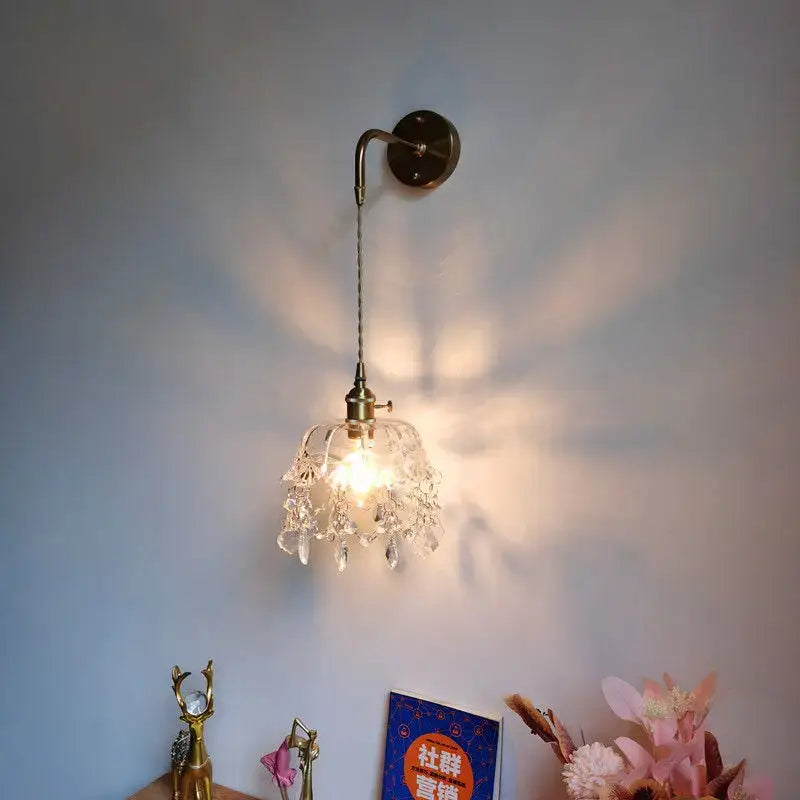 Luxury crystal copper led wall sconce for bedroom lighting