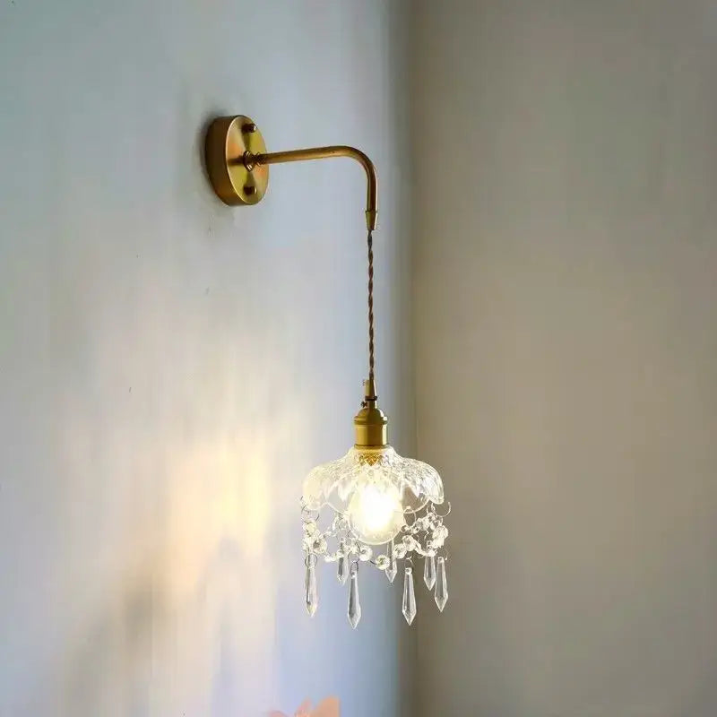 Luxury crystal copper led wall sconce for bedroom lighting