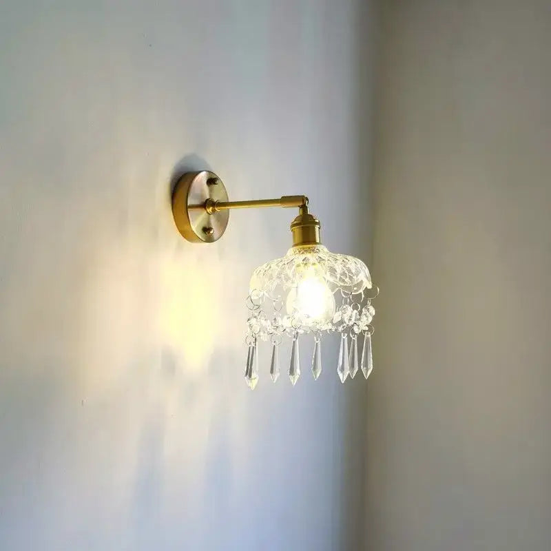 Luxury crystal copper led wall sconce for bedroom lighting