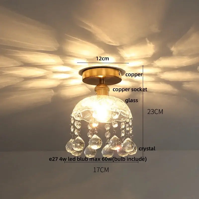 Luxury crystal glass ceiling light bedroom brass teardrop decor