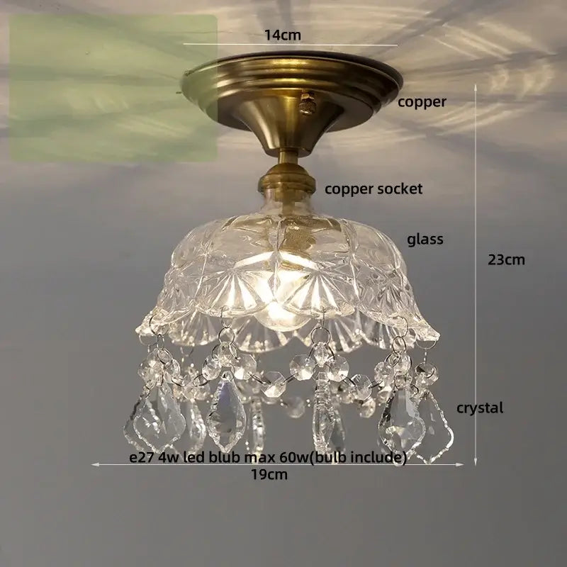 Luxury crystal glass ceiling light bedroom brass teardrop decor