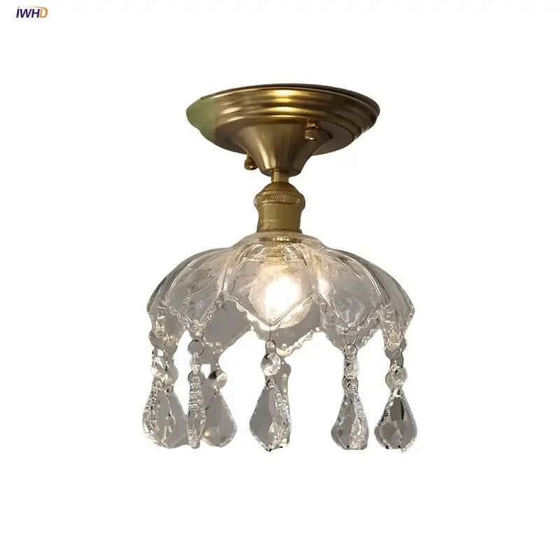 Luxury crystal glass ceiling light bedroom brass teardrop decor