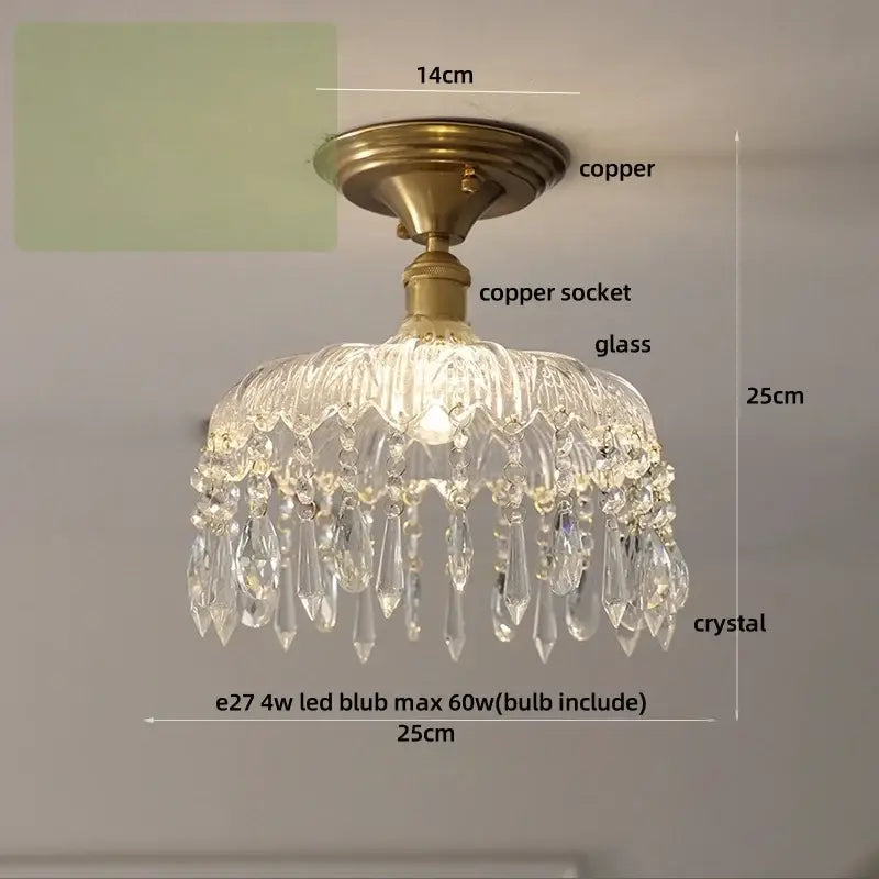Luxury crystal glass ceiling light bedroom brass teardrop decor