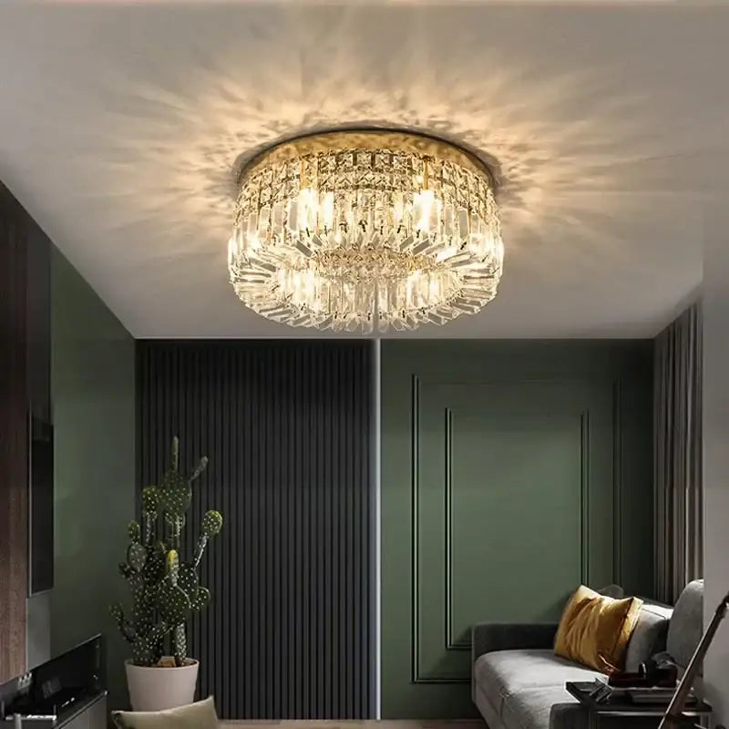 Luxury crystal gold led ring ceiling light dining room chandelier