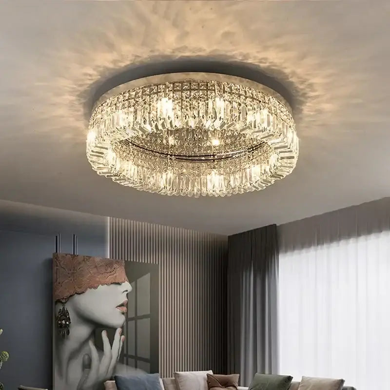 Luxury crystal gold led ring ceiling light dining room chandelier