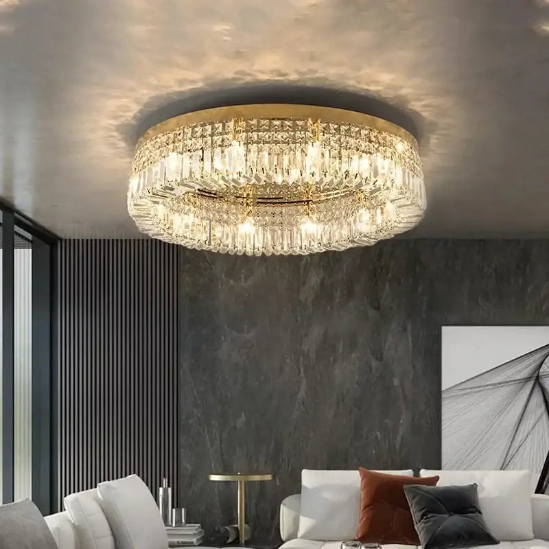 Luxury crystal gold led ring ceiling light dining room chandelier