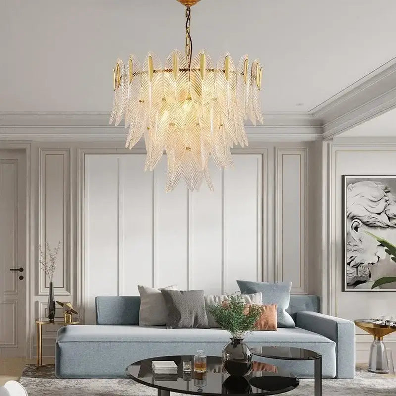 Luxury decorbites glass leaf gold chandelier living room pendant light