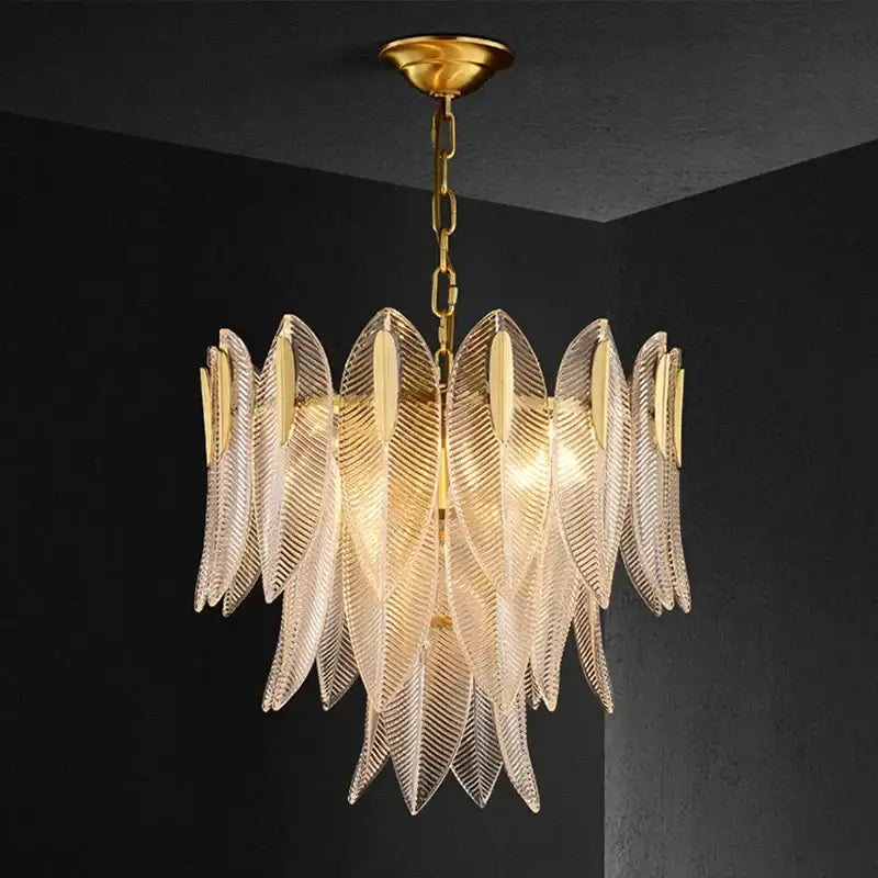 Luxury decorbites glass leaf gold chandelier living room pendant light