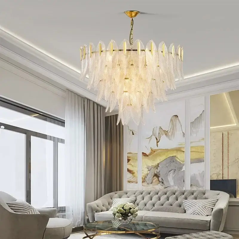Luxury decorbites glass leaf gold chandelier living room pendant light