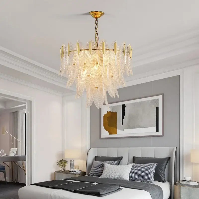 Luxury decorbites glass leaf gold chandelier living room pendant light