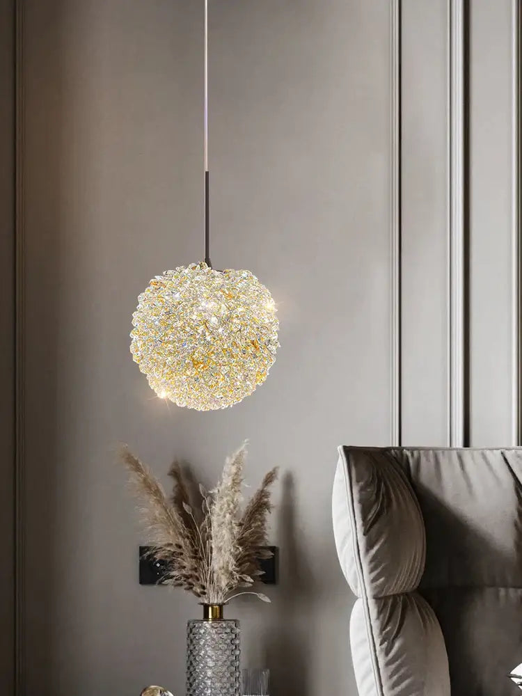 Luxury gold and amber crystal ball pendant light bedroom lighting