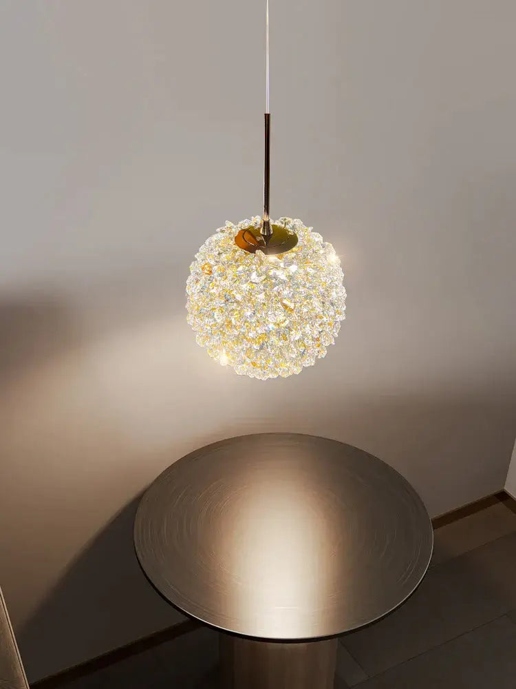 Luxury gold and amber crystal ball pendant light bedroom lighting