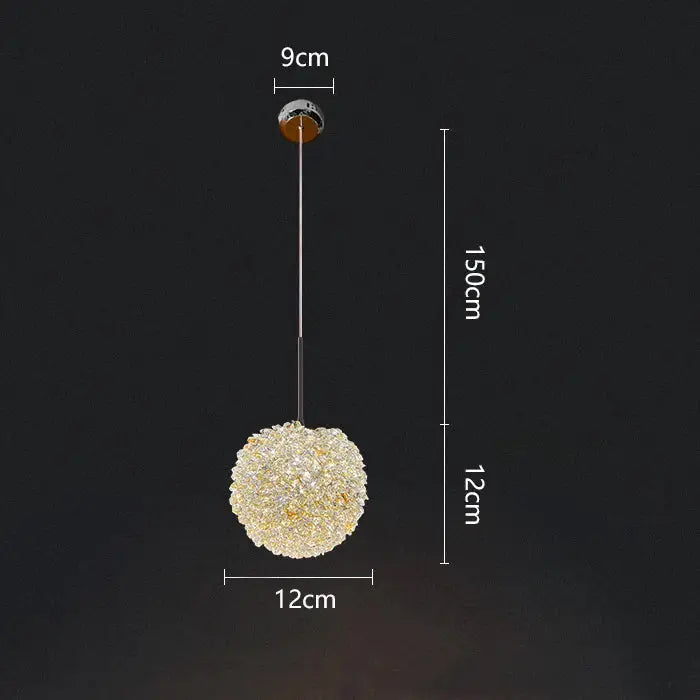 Luxury gold and amber crystal ball pendant light bedroom lighting