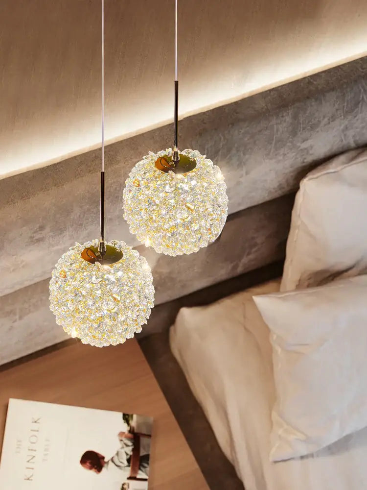 Luxury gold and amber crystal ball pendant light bedroom lighting