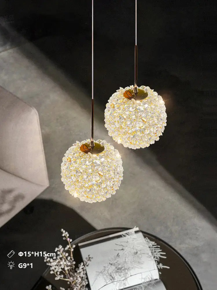 Luxury gold and amber crystal ball pendant light bedroom lighting