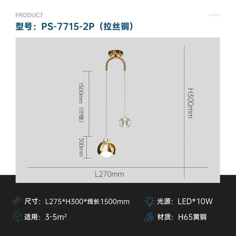 Luxury gold and crystal glass ball pendant light for living room