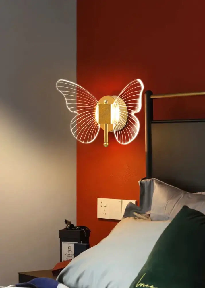Luxury gold butterfly copper wall lamp bedroom led sconce