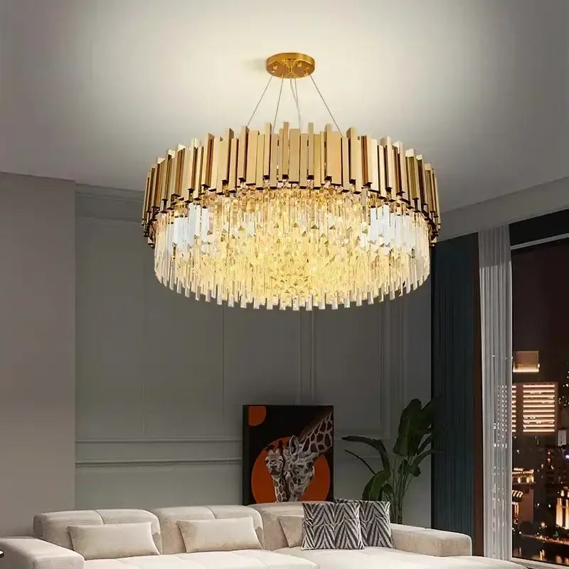 Luxury gold crystal art led ceiling chandelier living room lamp